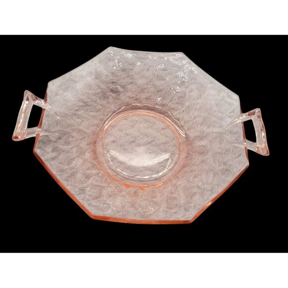 Pink Depression Glass Octagon Handled Optic Mint Bowl 6" Diameter - Picture 3 of 9